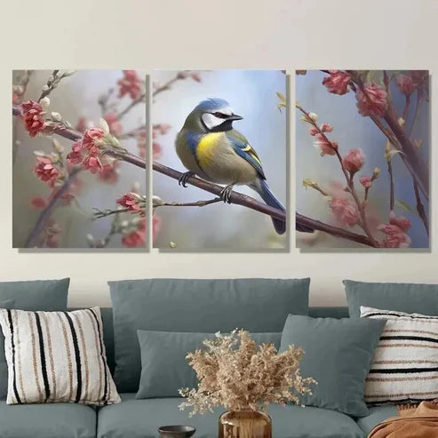 3pcs Charming Bird Paintings Blossom Wall Art Set Canvas Unframed - High Quality Print 100% Australian Made Wall Canvas - Bella Home Decor