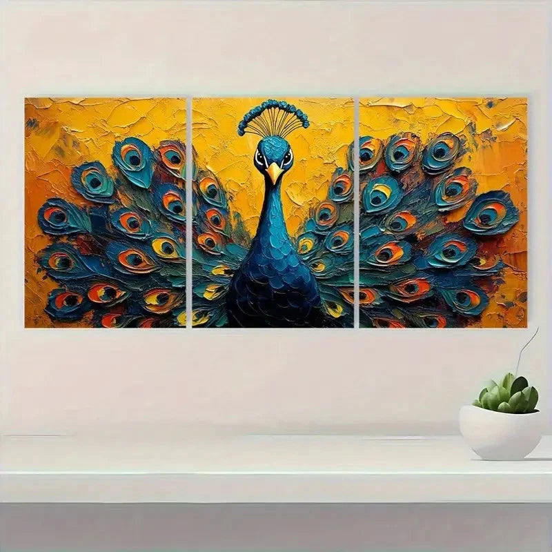 3pcs Peacock Blue & Green Feathers Ar  Wall Art Set Canvas Framed 60x90cm - High Quality Print 100% Australian Made Wall Canvas Ready to Hang