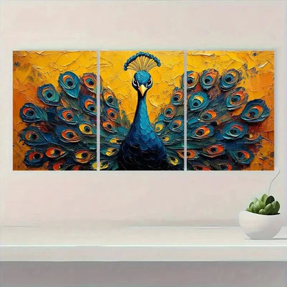 3pcs Peacock Blue & Green Feathers Ar  Wall Art Set Canvas Framed 60x90cm - High Quality Print 100% Australian Made Wall Canvas Ready to Hang