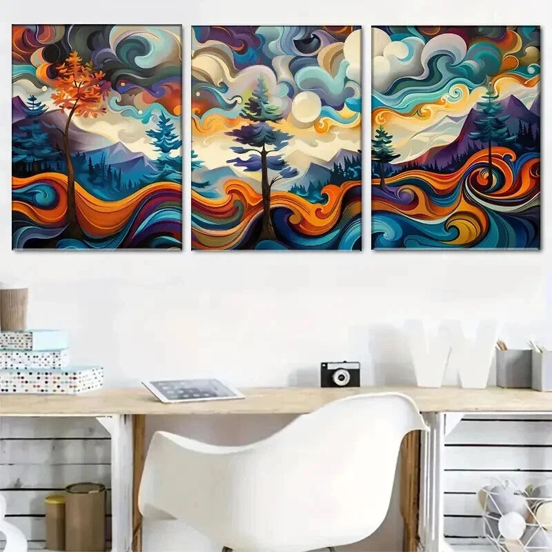 3pcs Abstract Landscape Vibrant Swirl Perfect Wall Art Set Canvas Framed 50x70cm - High Quality Print 100% Australian Made Wall Canvas Ready to Hang - Bella Home Decor