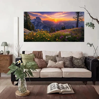 Vibrant Sunset Wildflowers Wall Art Canvas Office Home Room Framed 120x60cm