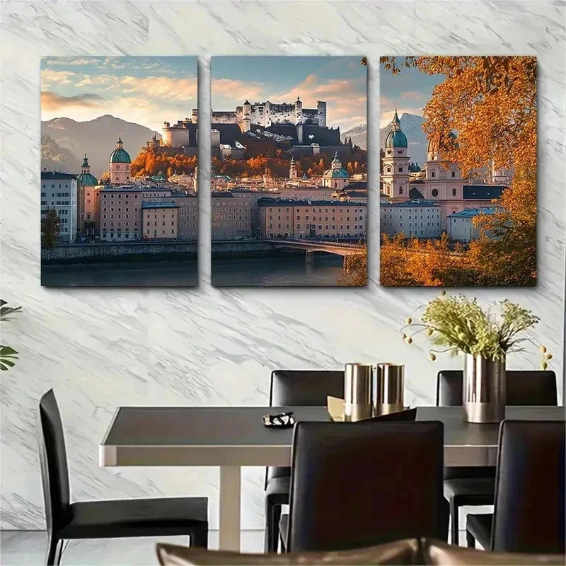 3pcs Salzburg Austria Travel Posters Perfect Wall Art Set Canvas Framed 50x70cm - High Quality Print 100% Australian Made Wall Canvas Ready to Hang