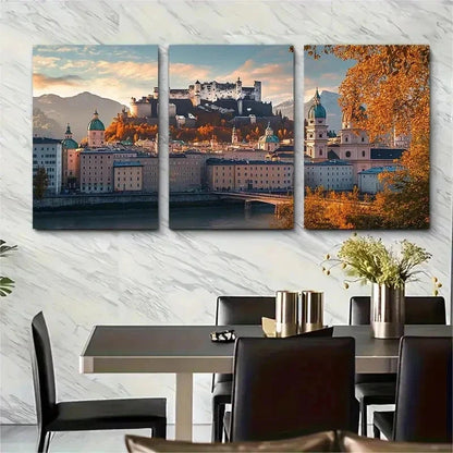 3pcs Salzburg Austria Travel Posters Perfect Wall Art Set Canvas Framed 50x70cm - High Quality Print 100% Australian Made Wall Canvas Ready to Hang