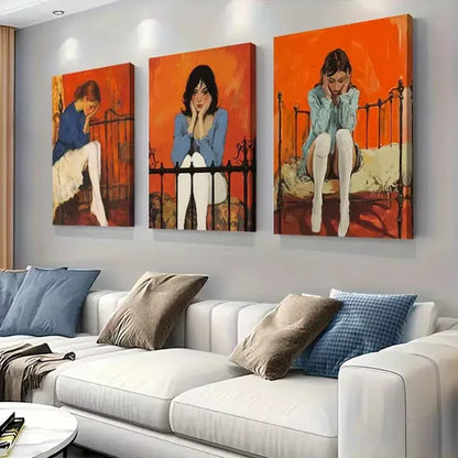 3 PCS Vintage Style Girl Portraits Triptych Wall Art Set Canvas Unframed - High Quality Print 100% Australian Made Wall Canvas - Bella Home Decor