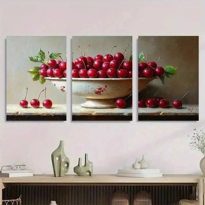 3pcs Cherry Berries Still Life Perfect Wall Art Set Canvas Framed 50x70cm - High Quality Print 100% Australian Made Wall Canvas Ready to Hang - Bella Home Decor