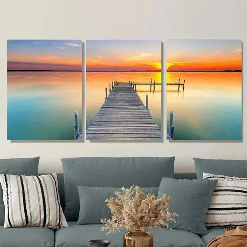 3pcs Serene Lake & Pier Scenes Landscape Wall Art Canvas Unframed - High Quality Print 100% Australian Made Wall Canvas