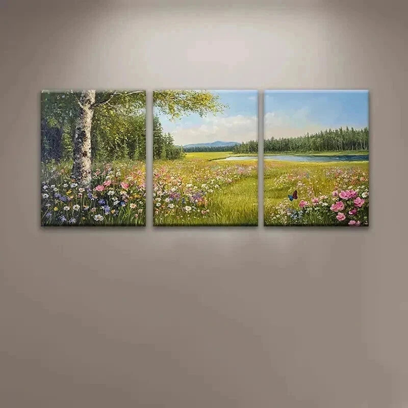 3pcs Vibrant Meadow Flowers Landscape Perfect Wall Art Set Canvas Framed 50x70cm - High Quality Print 100% Australian Made Wall Canvas Ready to Hang - Bella Home Decor