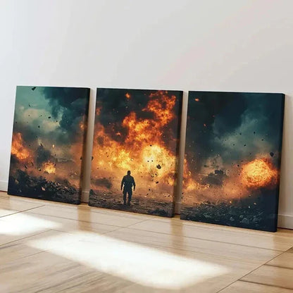 3pcs Explosive Scene Dramatic Sky Fiery Flames Wall Art Canvas Unframed - High Quality Print 100% Australian Made Wall Canvas