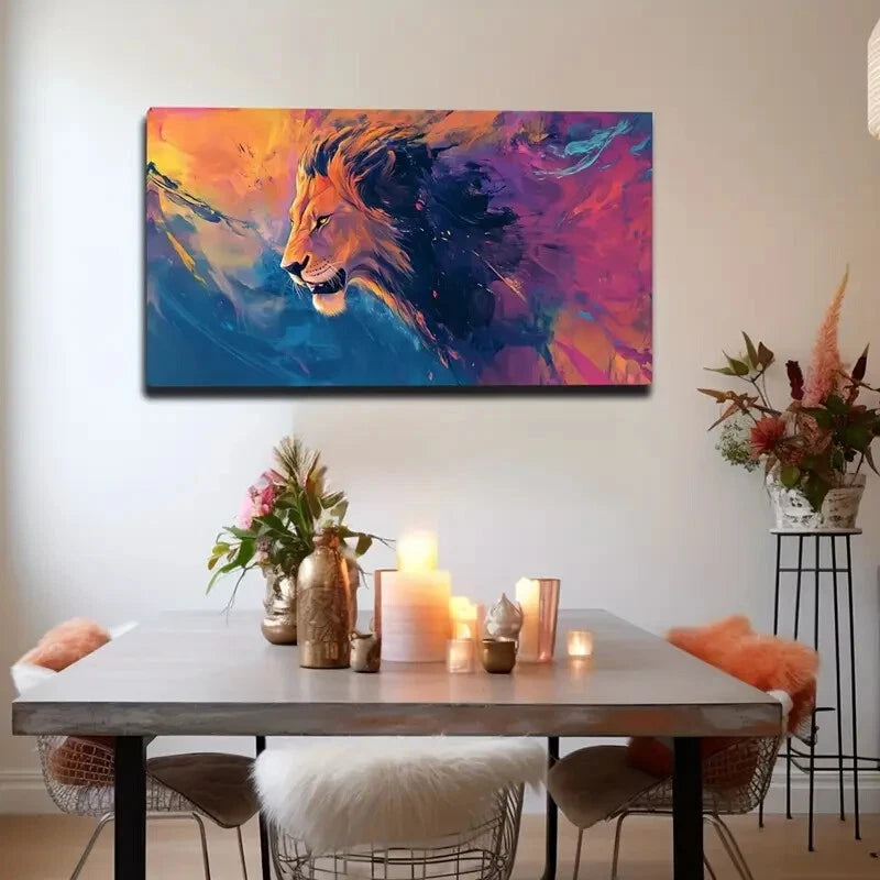 Lion's Side Face Mane Blending Wall Art Canvas Office Home Room Framed 120x60cm - Bella Home Decor