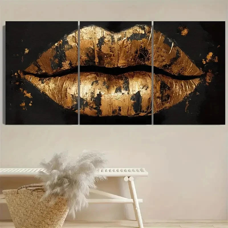 3pcs Luxurious Stylish Golden Black Woman Art Wall Art Set Canvas Framed 40x60cm - High Quality Print 100% Australian Made Wall Canvas Ready to Hang