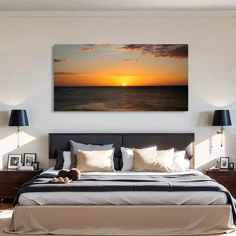 Seaside Sunset Ocean Retro Wall Art Canvas Office Home Room Framed 120x60cm