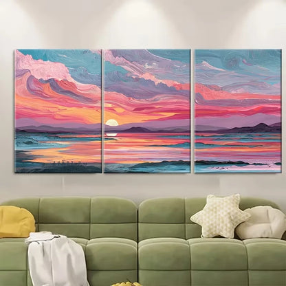 3pcs Vibrant Sunset & Ocean View Metal Print Ready to Hang Art