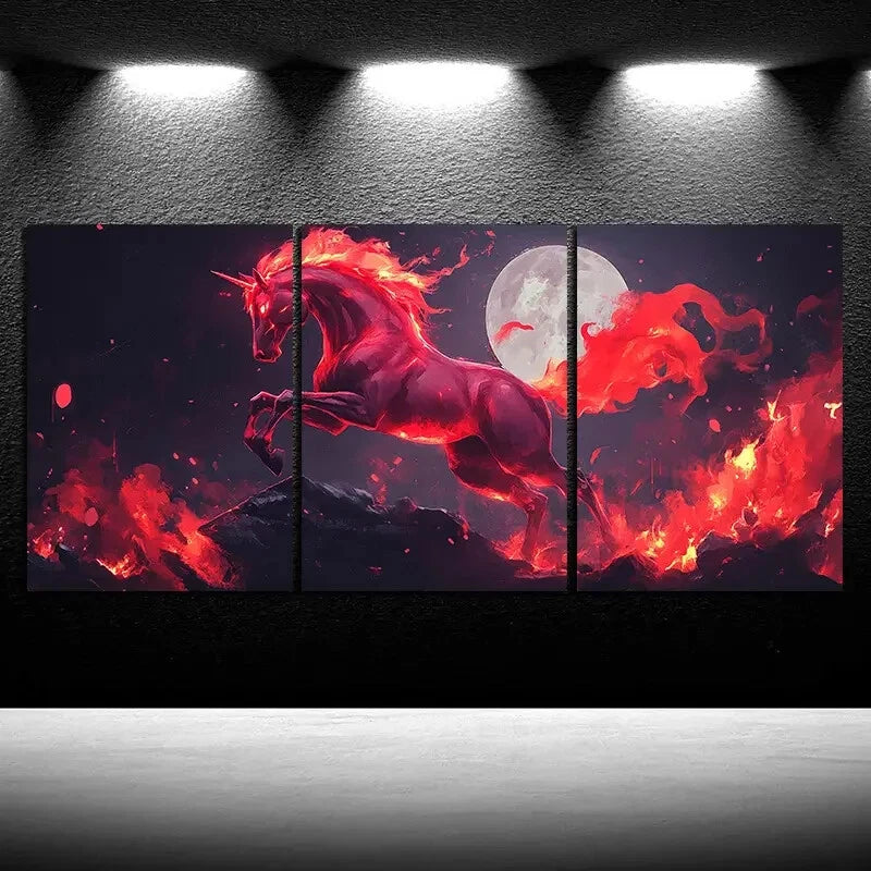 3pcs A Horse Jumping Under The Moonlight Metal Print Ready to Hang Art - Bella Home Decor