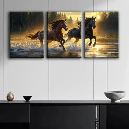 3pcs Sunset Horse Racing Scene Wall Art Canvas Unframed – High Quality Print 100% Australian Made Wall Canvas