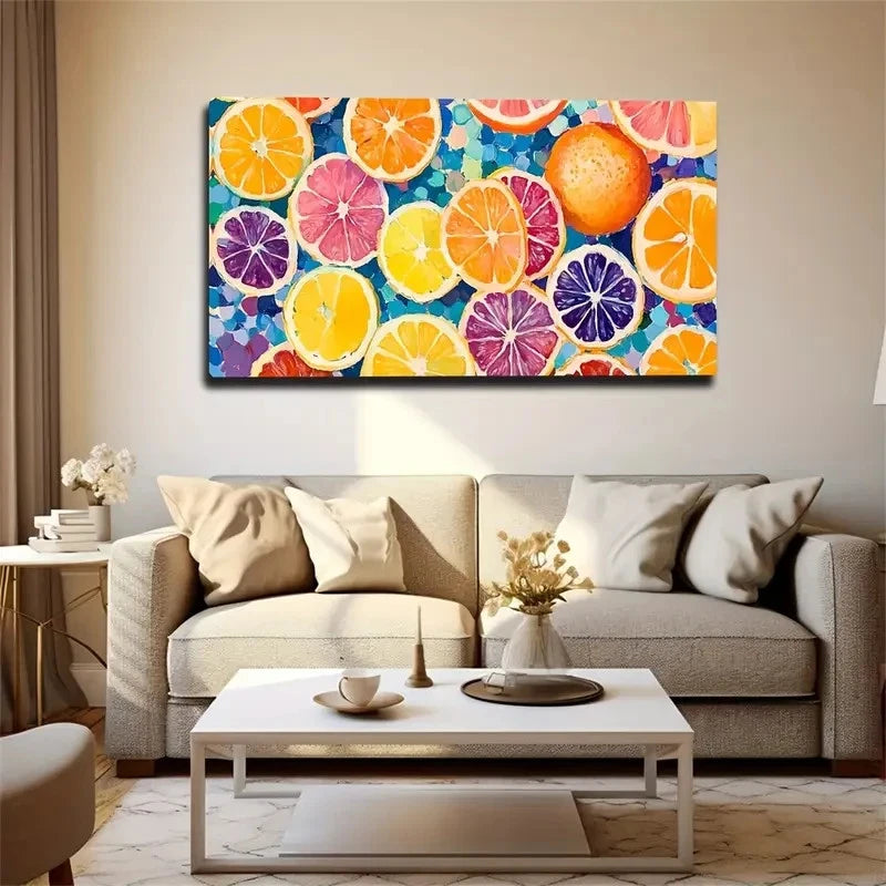 Impressionist Lemon Slices Wall Art Canvas Office Home Room Framed 120x60cm