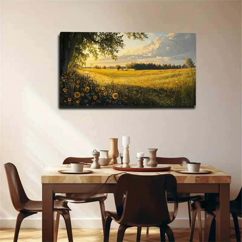 Daisies & Trees Modern Bohemian Wall Art Canvas Office Home Room Framed 120x60cm