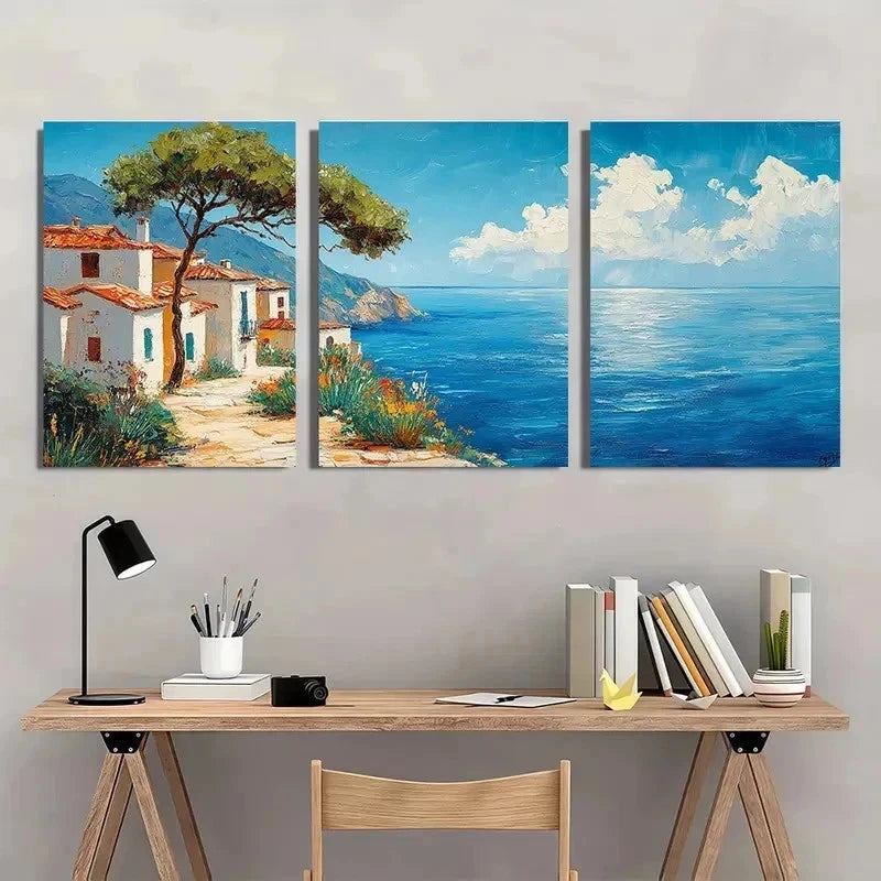 3pcs Abstract Coastal Landscape Blue Perfect Wall Art Set Canvas Framed 60x90cm - High Quality Print 100% Australian Made Wall Canvas Ready to Hang - Bella Home Decor