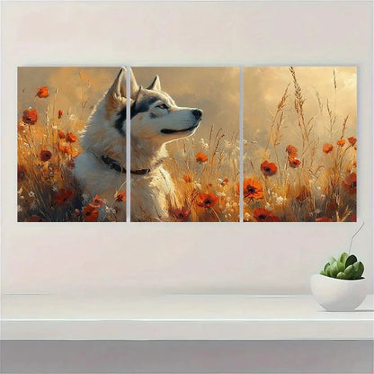 3pcs Husky Dog in Flower Field Wildflower Metal Print Ready to Hang Art - Bella Home Decor