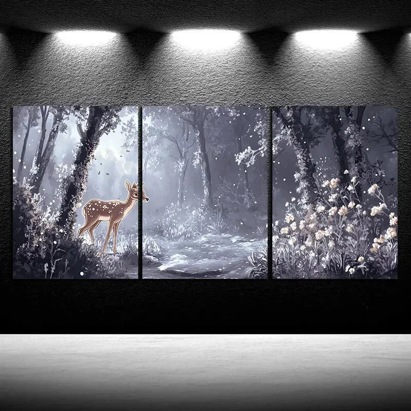 3pcs Charming Elk Forest Trio Metal Print Ready to Hang Art - Bella Home Decor
