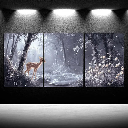 3pcs Charming Elk Forest Trio Metal Print Ready to Hang Art - Bella Home Decor