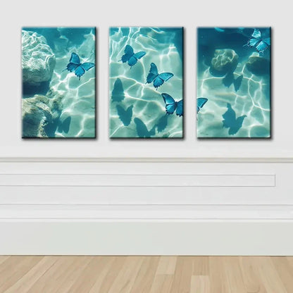 3pcs Blue Butterfly Modern Decor Wall Art Set Canvas Framed 40x60cm - High Quality Print 100% Australian Made Wall Canvas Ready to Hang - Bella Home Decor
