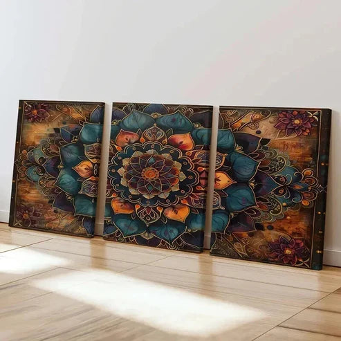3pcs Abstract Mandala Floral Ornate Wall Art Canvas Unframed - High Quality Print 100% Australian Made Wall Canvas - Bella Home Decor
