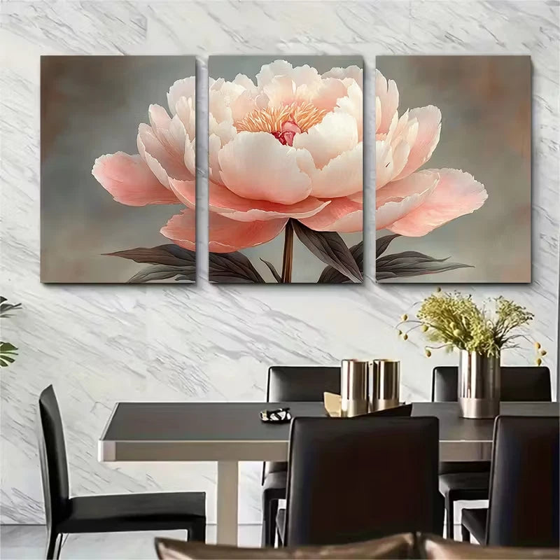 3pcs Peony Flower Watercolour Metal Print Ready to Hang Art