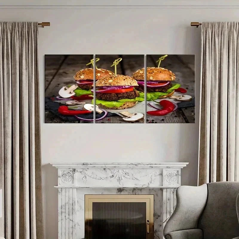 3pcs Burgers Modern Cooking Painting Wall Art Set Canvas Framed 50x70cm - High Quality Print 100% Australian Made Wall Canvas Ready to Hang - Bella Home Decor
