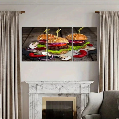 3pcs Burgers Modern Cooking Painting Wall Art Set Canvas Framed 50x70cm - High Quality Print 100% Australian Made Wall Canvas Ready to Hang - Bella Home Decor
