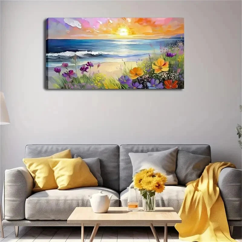 Ocean Waves & Colorful Beach Wall Art Canvas Office Home Room Framed 120x60cm - Bella Home Decor