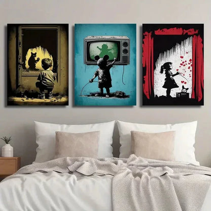 3pcs Boys & Girls Graffiti Style Wall Art Set Canvas Unframed - High Quality Print 100% Australian Made Wall Canvas - Bella Home Decor