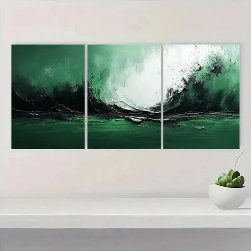 3pcs Green & White Textured  Wall Art Set Canvas - High Quality Print 100% Australian Made Wall Canvas
