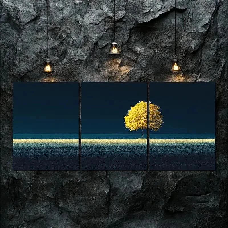 3pcs Night Colorful Relax Autumn Tree Perfect Wall Art Set Canvas Framed 50x70cm - High Quality Print 100% Australian Made Wall Canvas Ready to Hang