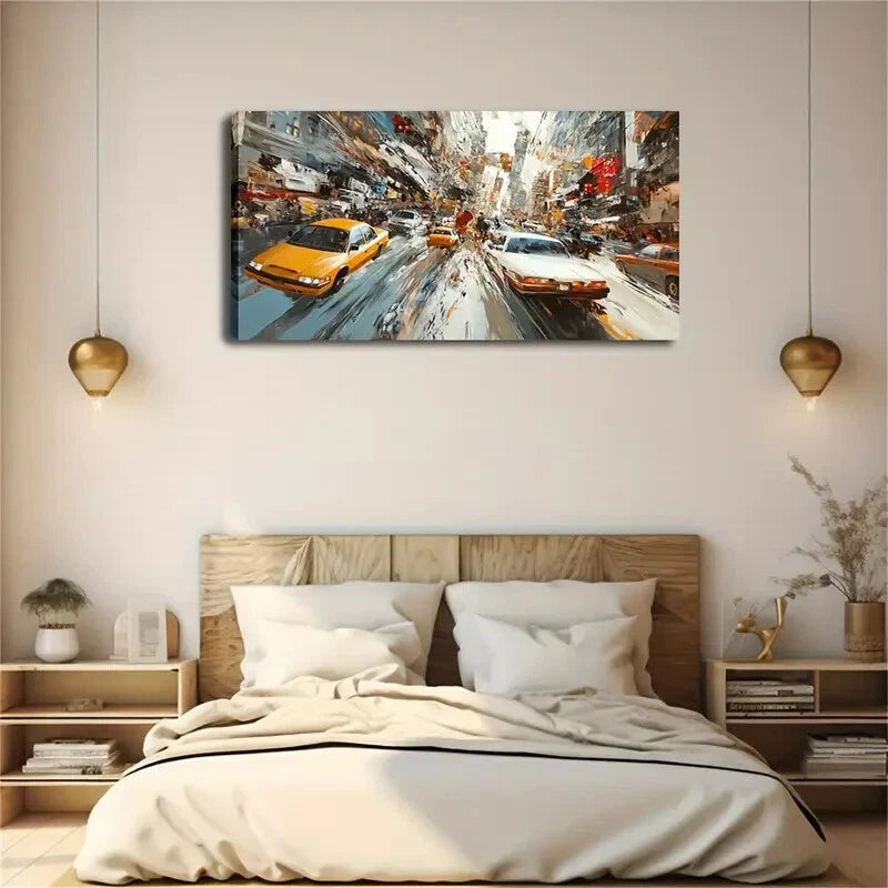 Dynamic City Street Scene Wall Art Canvas Office Home Room Framed 120x60cm - Bella Home Decor