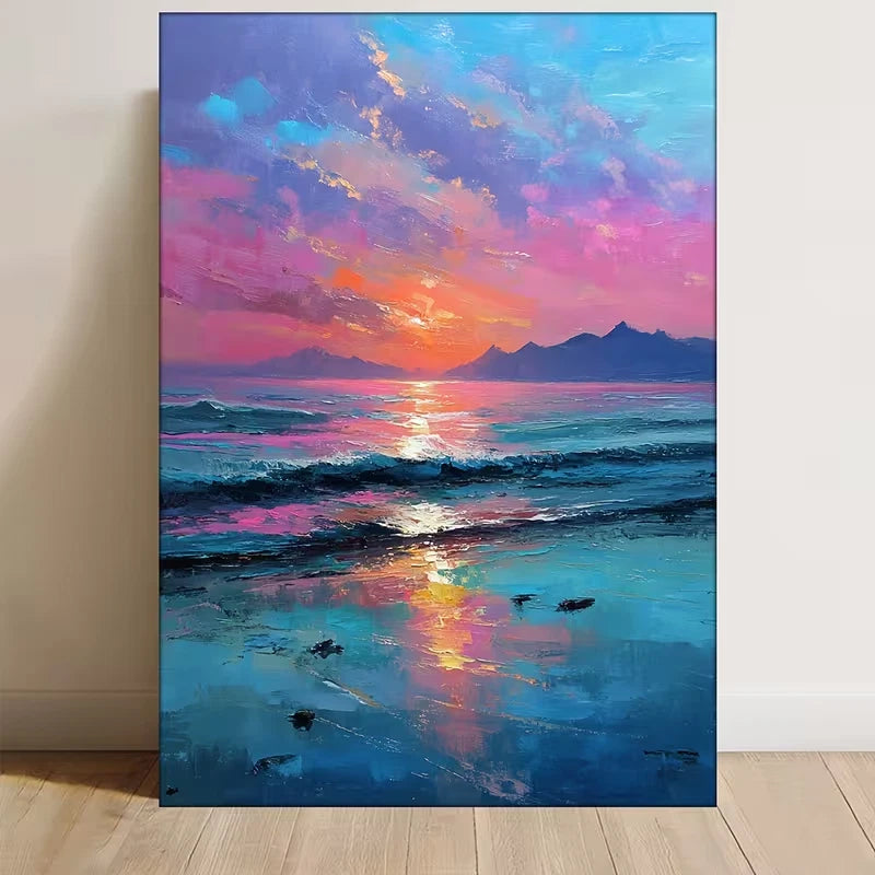 Tropical Beach Sunset Ocean Waves    60x90cm Metal Print Ready to Hang