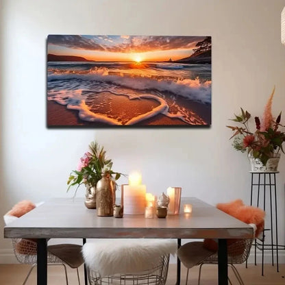 Heart-Shaped Waves Under The Wall Art Canvas Office Home Room Framed 120x60cm