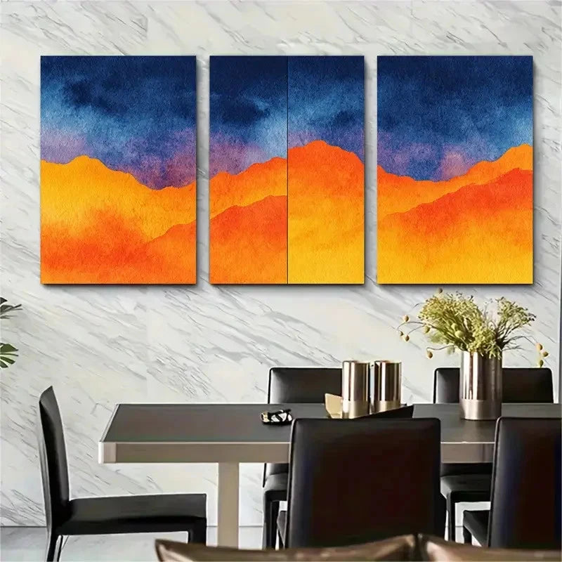 3pcs Continuous Orange & Navy Blue Water Perfect  Wall Art Set Canvas Framed 40x60cm - High Quality Print 100% Australian Made Wall Canvas Ready to Hang - Bella Home Decor