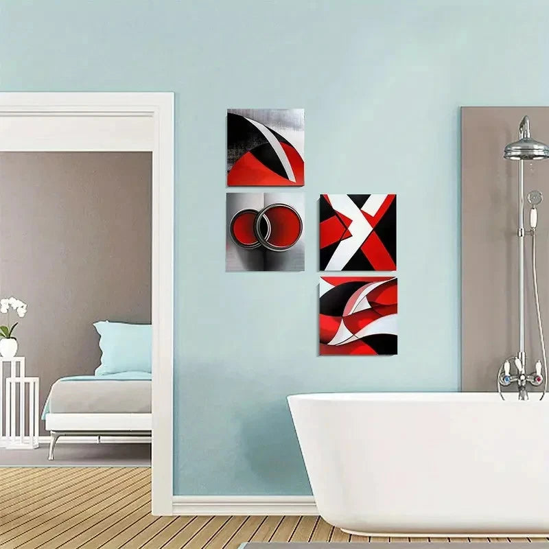 4pcs Black Minimalist Block Linest Wall Art Canvas Framed