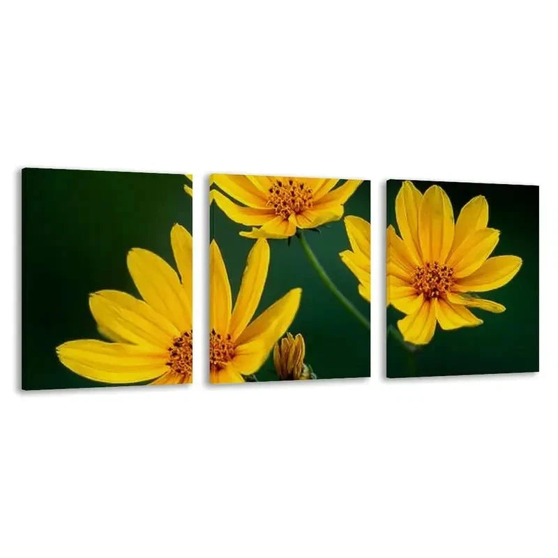 3pcs Mustard Yellow Flowers in Green Background  Wall Art Set Canvas Framed 40x60cm - High Quality Print 100% Australian Made Wall Canvas Ready to Hang - Bella Home Decor