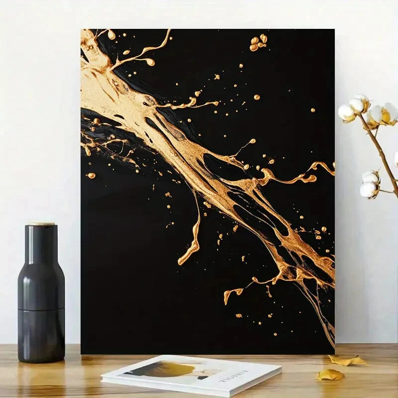 Black And Golden Abstract Fluid Shapes with Tree 40x60cm Metal Print Ready to Hang