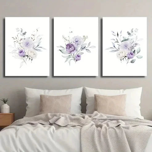 3pcs Bouquet Illustration Plant Flower Perfect Wall Art Canvas Unframed - High Quality Print 100% Australian Made Wall Canvas - Bella Home Decor