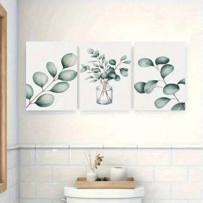 3pcs  Light Green Foliage on White Background Wall Art Set Canvas Framed 40x60cm - High Quality Print 100% Australian Made Wall Canvas Ready to Hang - Bella Home Decor