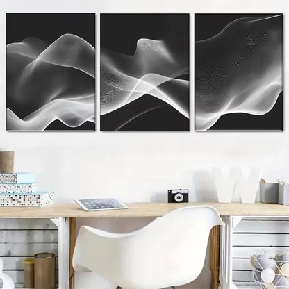 3pcs White Wave Pattern Metal Print Ready to Hang Art
