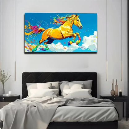 Vibrant Watercolor Horse Wall Art Canvas Office Home Room Framed 120x60cm