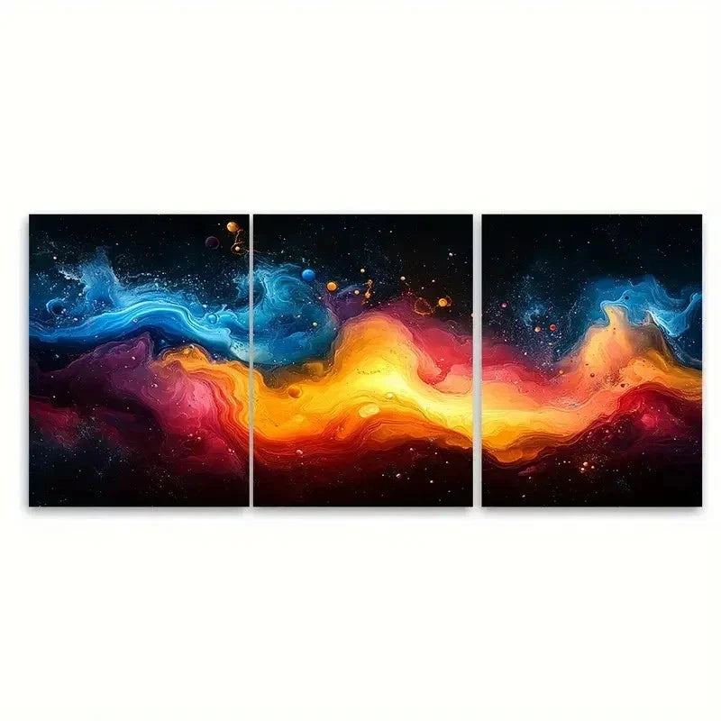 3pcs Reds Blues Yellows Modern EO  Wall Art Set Canvas Framed 50x70cm - High Quality Print 100% Australian Made Wall Canvas Ready to Hang