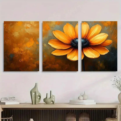3pcs Yellow Flower Beige Nature Perfect Wall Art Set Canvas Framed 40x60cm - High Quality Print 100% Australian Made Wall Canvas Ready to Hang