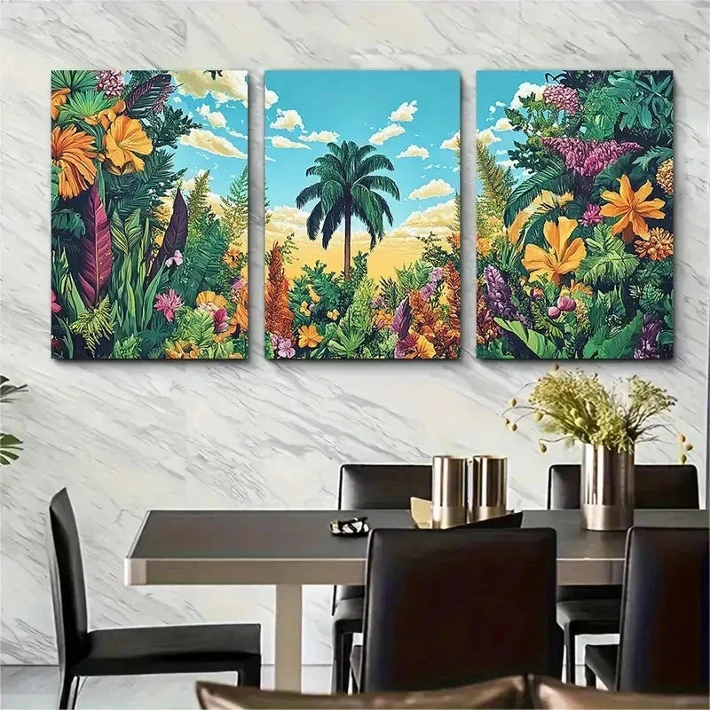 3pcs Botanical Decor Floral Art Africa Perfect Wall Art Set Canvas Framed 50x70cm - High Quality Print 100% Australian Made Wall Canvas Ready to Hang - Bella Home Decor