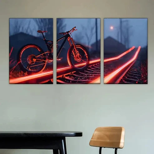 3pcs Vibrant Neon Bike Wall Art Set Canvas Unframed - High Quality Print 100% Australian Made Wall Canvas