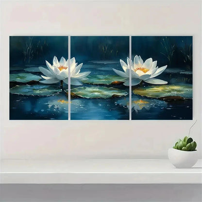 3pcs White for Lotus Watercolor tr   Wall Art Set Canvas Framed 60x90cm - High Quality Print 100% Australian Made Wall Canvas Ready to Hang - Bella Home Decor