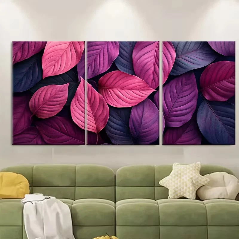 3pcs Magenta Pink Dusky Purple Foliage    Wall Art Set Canvas Framed 60x90cm - High Quality Print 100% Australian Made Wall Canvas Ready to Hang - Bella Home Decor